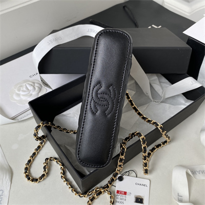 Cha.nel Vanity Case With Top Handle Lambskin Gold Tone Metal Black AP3515