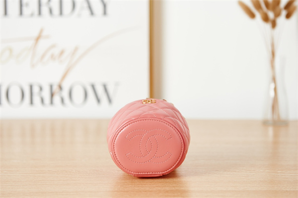 Cha.nel Vanity Case With Top Handle Lambskin Gold Tone Metal Pink AS2873