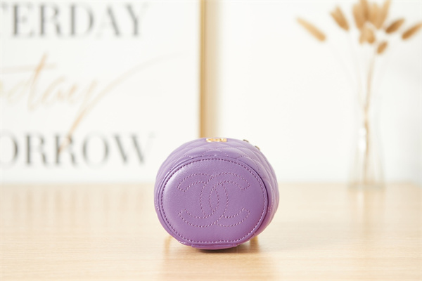 Cha.nel Vanity Case With Top Handle Lambskin Gold Tone Metal Purple AS2873