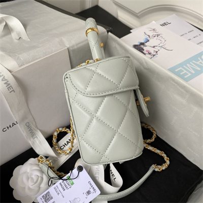 Cha.nel Vanity Case With Top Handle Lambskin Gold Tone Metal Lt Blue AS3973