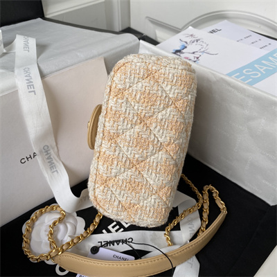 Cha.nel Vanity Case With Top Handle Wool Tweed Gold Tone Metal Beige AS3973