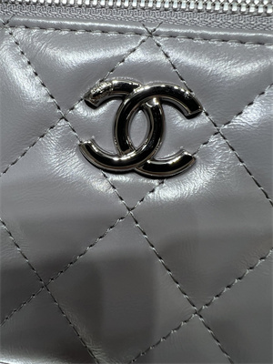 Cha.nel Clutch With Chain Vanity Shiny Crumpled Calfskin, Strass & Ruthenium-Finish Metal Grey AP3593
