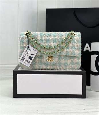 Cha.nel Mini Classic Flap Bag Tweed Gold Tone Metal Green A01116