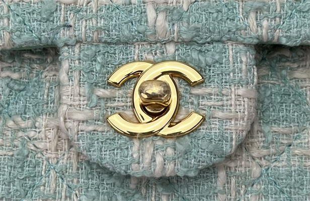 Cha.nel Mini Classic Flap Bag Tweed Gold Tone Metal Green A01116