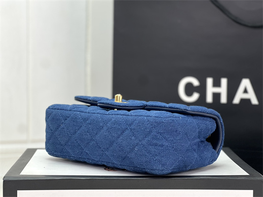 Cha.nel Mini Classic Flap Bag Denim Gold Tone Metal A01116