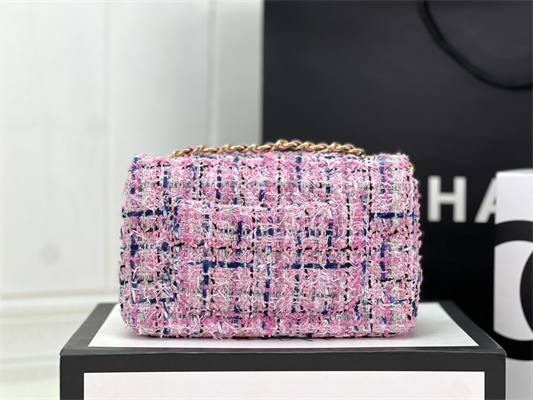 Cha.nel Mini Classic Flap Bag Tweed Gold Tone Metal Colorful A01116