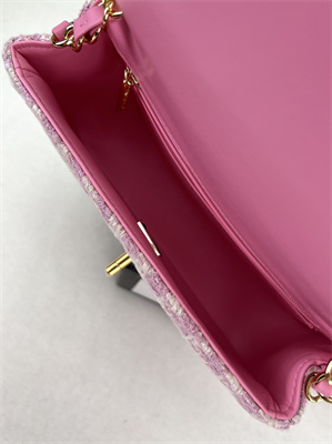 Cha.nel Mini Classic Flap Bag Tweed Gold Tone Metal Pink A01116