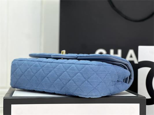 Cha.nel Medium Classic Flap Bag Denim Gold Tone Metal A01112