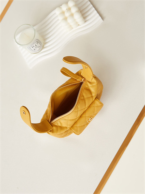 Cha.nel Pouch Grained Calfskin Gold Tone Metal Yellow AP3467