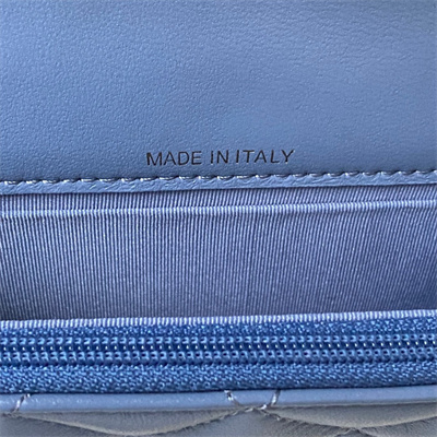 Cha.nel Clutch/Phone Holder With Chain Gold Tone Metal Blue AP3226