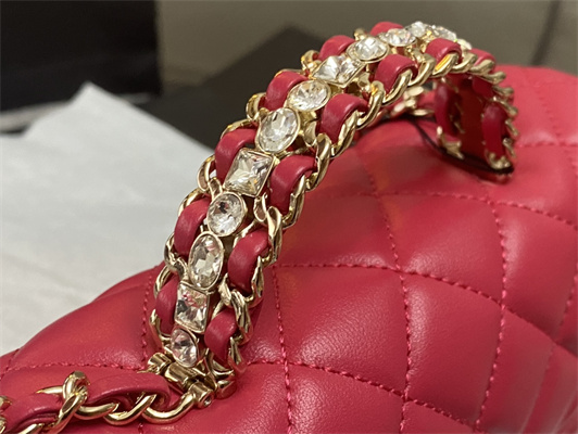 cha.nel mini flap bag with Di*m*nd top handle lambskin gold tone metal red as4140