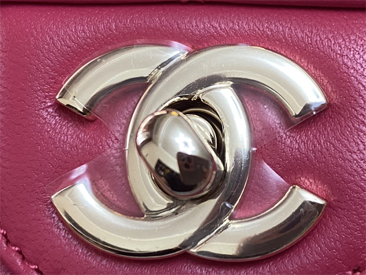 cha.nel mini flap bag with Di*m*nd top handle lambskin gold tone metal red as4140