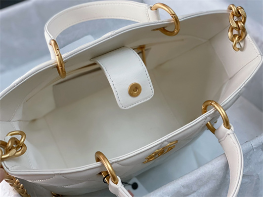 Cha.nel Tote Bag Lambskin Gold Tone Metal White AS4188