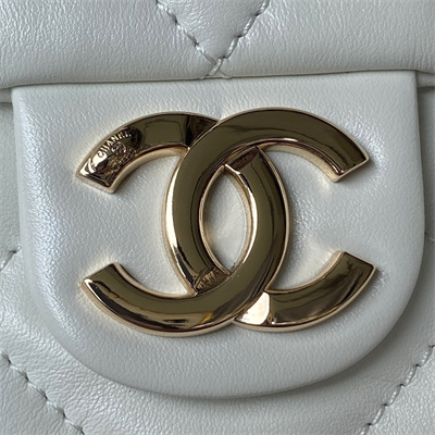 Cha.nel Tote Bag Calfskin Gold Tone Metal White AS4359