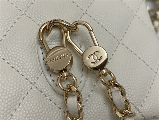 Cha.nel Classic Mini Backpack Grained Calfskin Gold Tone Metal White AP3573