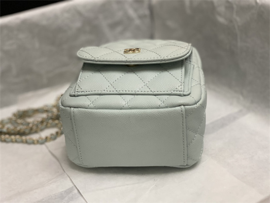 Cha.nel Classic Mini Backpack Grained Calfskin Gold Tone Metal Blue AP3573