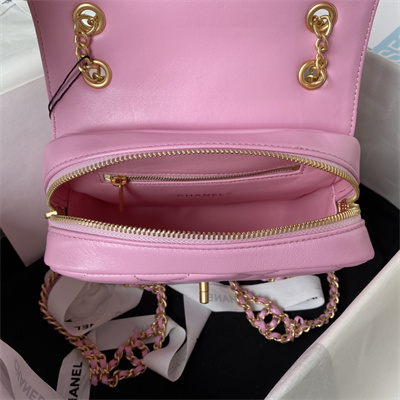 Cha.nel Backpack Lambskin Gold Tone Metal Pink AS3884