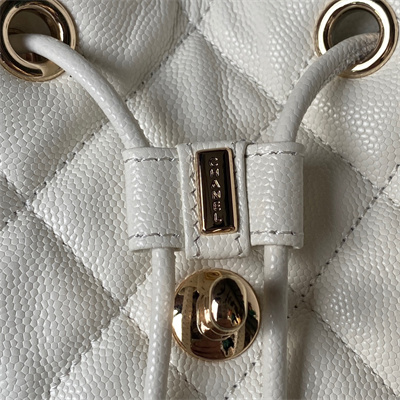 Cha.nel Backpack Grained Calfskin Gold Tone Metal White AS4058
