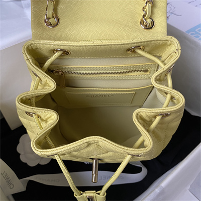 Cha.nel Backpack Grained Calfskin Gold Tone Metal Yellow AS4058