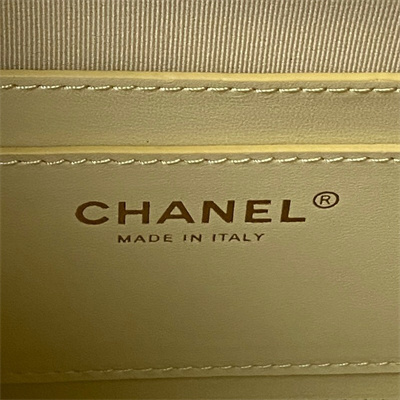 Cha.nel Backpack Grained Calfskin Gold Tone Metal Yellow AS4058