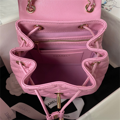 Cha.nel Backpack Grained Calfskin Gold Tone Metal Pink AS4058