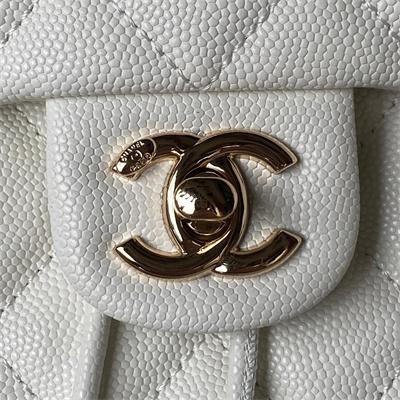 Cha.nel Backpack Grained Calfskin Gold Tone Metal White AS4059