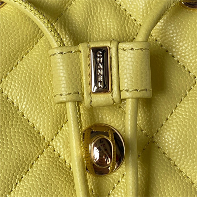 Cha.nel Backpack Grained Calfskin Gold Tone Metal Yellow AS4059