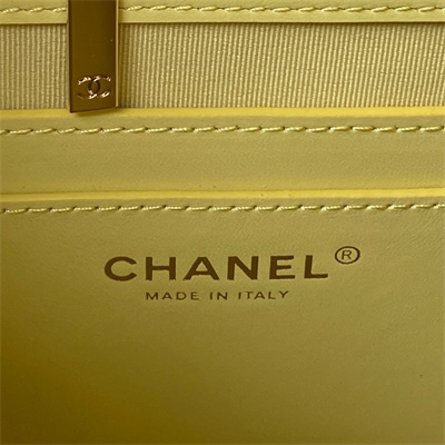 Cha.nel Backpack Grained Calfskin Gold Tone Metal Yellow AS4059