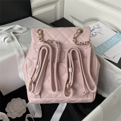 Cha.nel Backpack Grained Calfskin Gold Tone Metal Lt Pink AS4059
