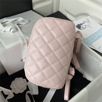 Cha.nel Backpack Grained Calfskin Gold Tone Metal Lt Pink AS4059
