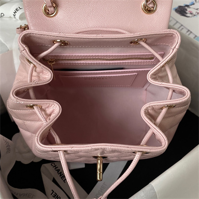 Cha.nel Backpack Grained Calfskin Gold Tone Metal Lt Pink AS4059