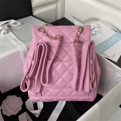 Cha.nel Backpack Grained Calfskin Gold Tone Metal Pink AS4059