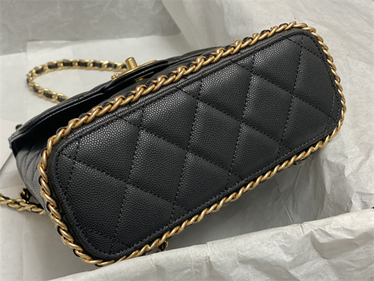 Cha.nel Backpack Grained Calfskin Gold Tone Metal Black AS4490