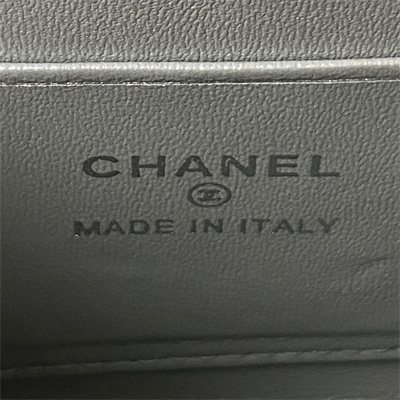 Cha.nel Clutch With Chain Top Handle Grained Calfskin Gold Tone Metal Silver AP3237