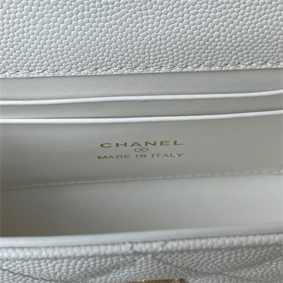 Cha.nel Clutch With Chain Top Handle Grained Calfskin Gold Tone Metal White AP3238