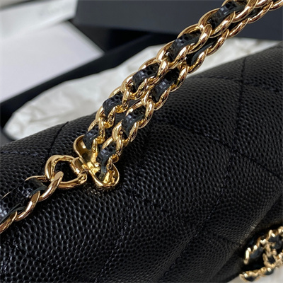Cha.nel Clutch With Chain Top Handle Grained Calfskin Gold Tone Metal Black AP3238