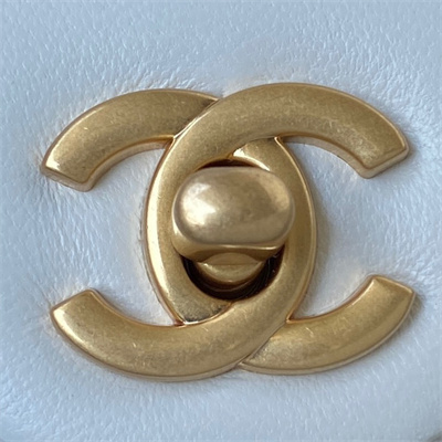 cha.nel S*per mini flap bag lambskin with  ball gold tone metal white as1786