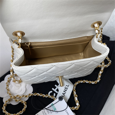 cha.nel S*per mini flap bag lambskin with  ball gold tone metal white as1786