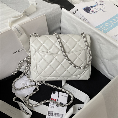 cha.nel S*per mini flap bag lambskin with  ball silver tone metal white as1786