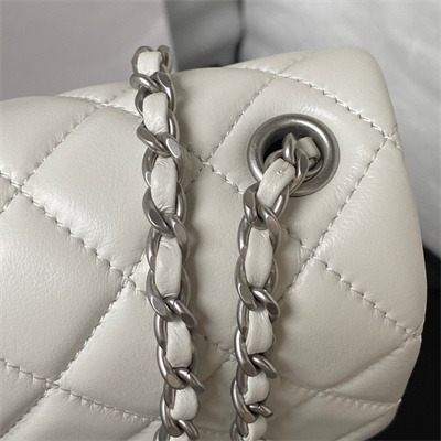 cha.nel S*per mini flap bag lambskin with  ball silver tone metal white as1786