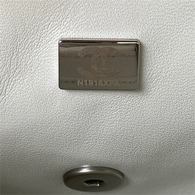 cha.nel S*per mini flap bag lambskin with  ball silver tone metal white as1786
