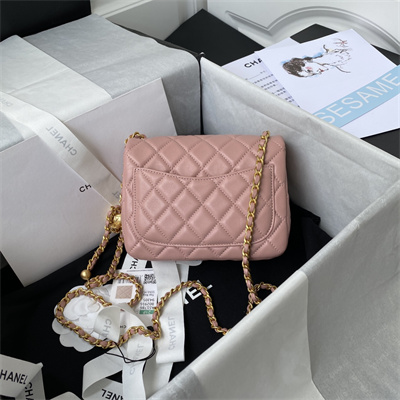 cha.nel S*per mini flap bag lambskin with ball gold tone metal pink as1786