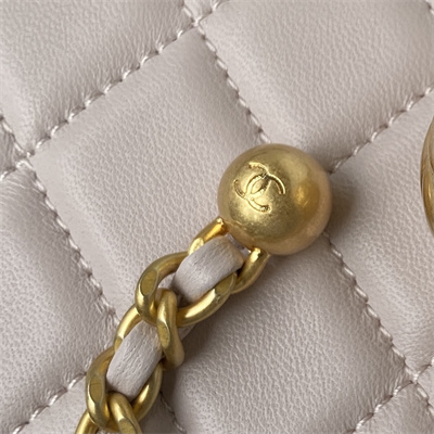 cha.nel S*per mini flap bag lambskin with ball gold tone metal nude as1786