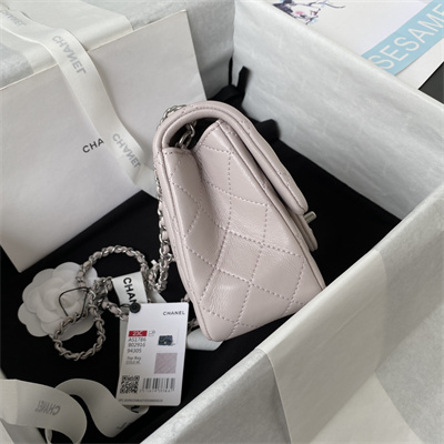 cha.nel S*per mini flap bag lambskin with ball silver tone metal nude as1786