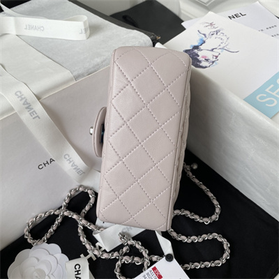 cha.nel S*per mini flap bag lambskin with ball silver tone metal nude as1786