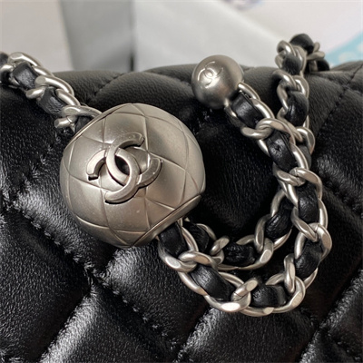 cha.nel S*per mini flap bag lambskin with ball silver tone metal black as1786