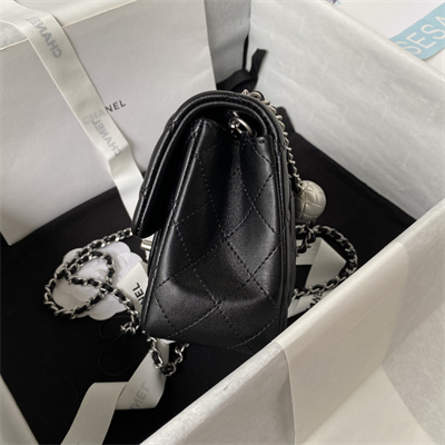 cha.nel S*per mini flap bag lambskin with ball silver tone metal black as1786