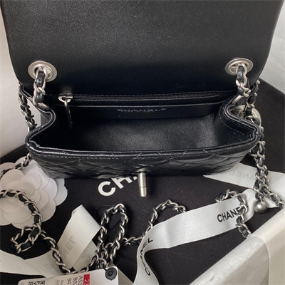 cha.nel S*per mini flap bag lambskin with ball silver tone metal black as1786