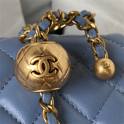 cha.nel S*per mini flap bag lambskin with ball gold tone metal blue as1786
