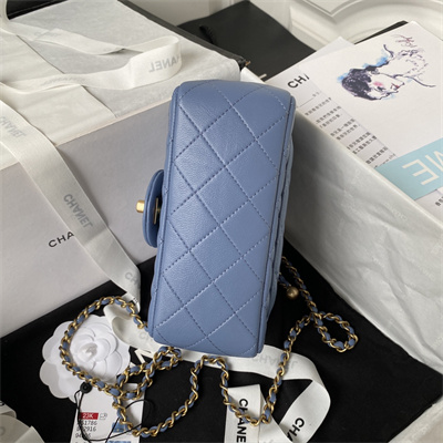 cha.nel S*per mini flap bag lambskin with ball gold tone metal blue as1786